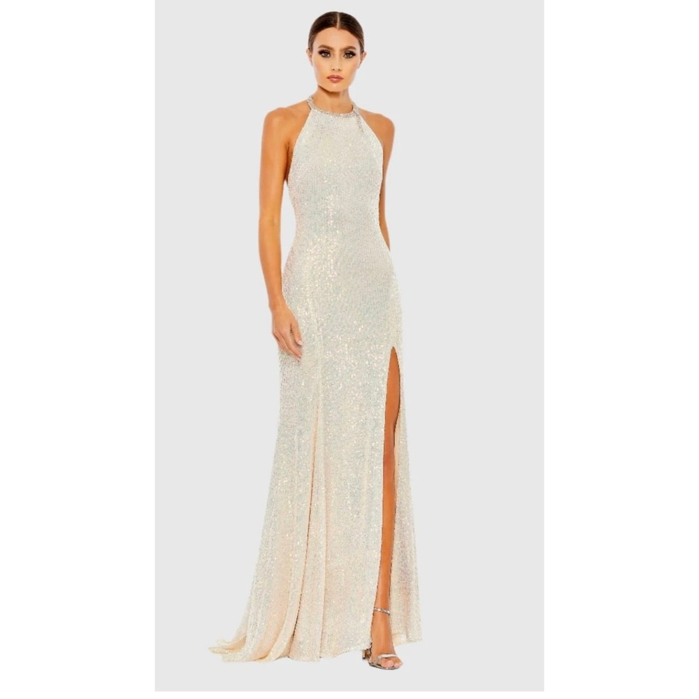 Ieena for MacDuggal dress-size 4- halter beaded sequins long formal NWT slit